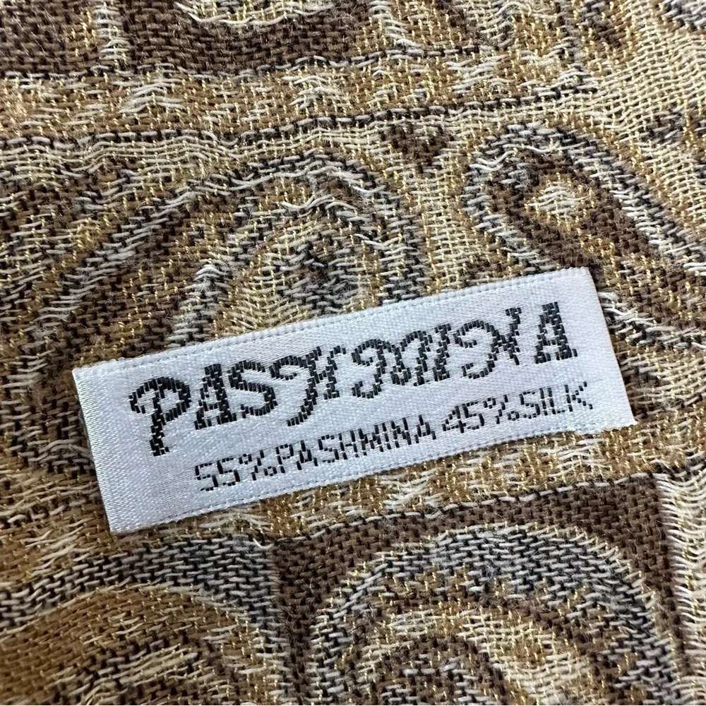 Pashmina Oversized Silk-Blend Scarf, Tan and Brown